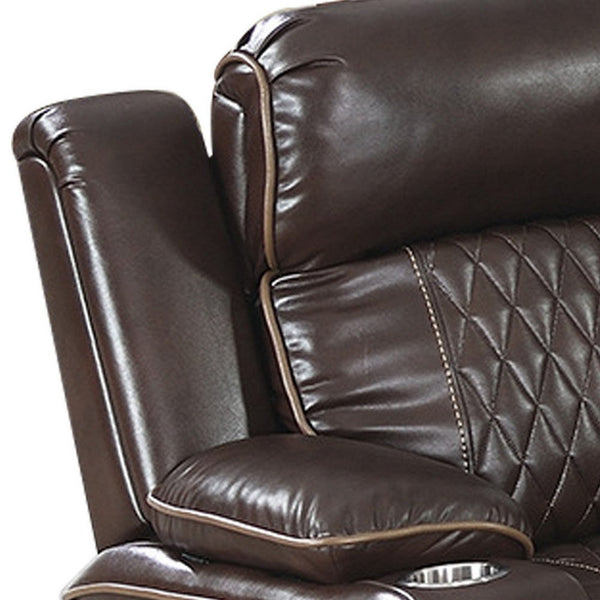 Xiu 38 Inch Power Recliner Chair, USB Port, Storage, Faux Leather, Brown - BM286284