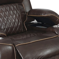 Xiu 38 Inch Power Recliner Chair, USB Port, Storage, Faux Leather, Brown - BM286284