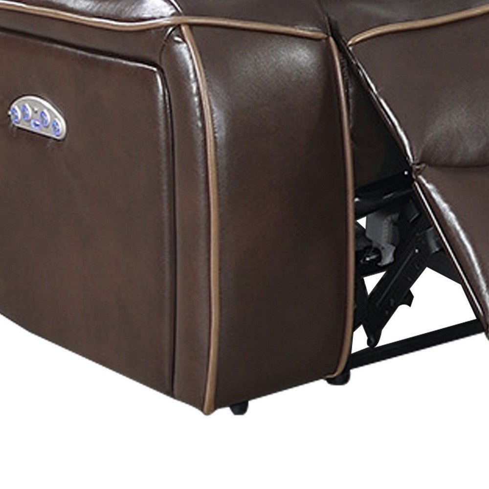 Xiu 38 Inch Power Recliner Chair, USB Port, Storage, Faux Leather, Brown - BM286284