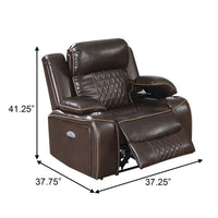 Xiu 38 Inch Power Recliner Chair, USB Port, Storage, Faux Leather, Brown - BM286284