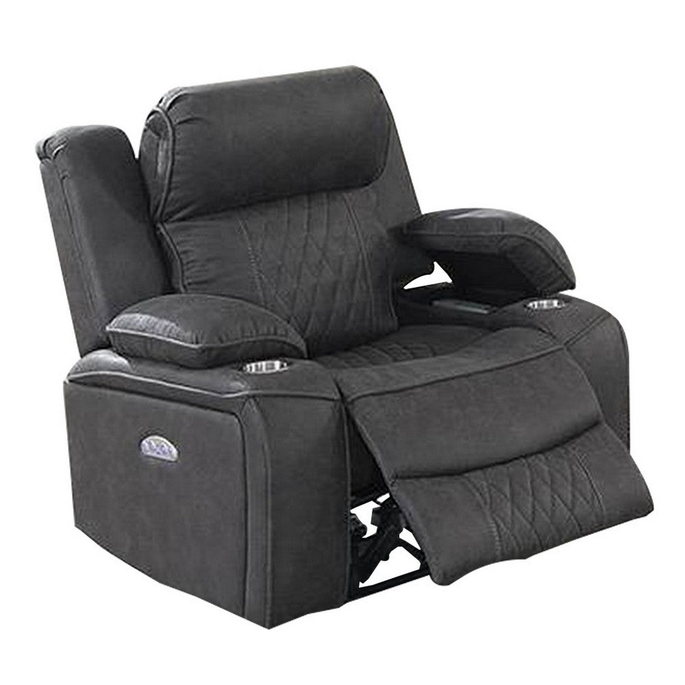 Xiu 38 Inch Power Recliner Chair, USB Port, Storage, Gray Faux Leather - BM286285