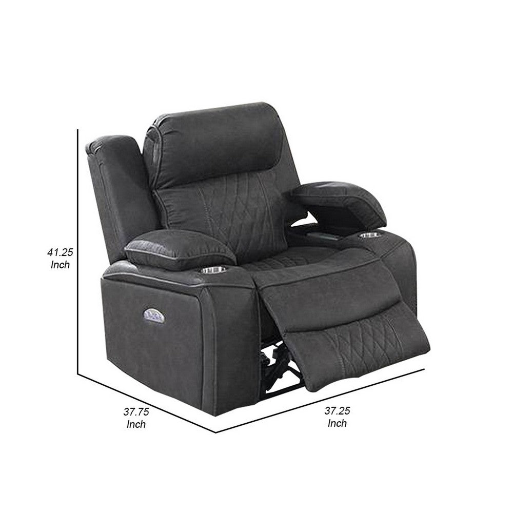 Xiu 38 Inch Power Recliner Chair, USB Port, Storage, Gray Faux Leather - BM286285