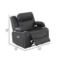 Xiu 38 Inch Power Recliner Chair, USB Port, Storage, Gray Faux Leather - BM286285