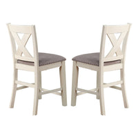 Joss 40 Inch Cottage Wood Counter Height Chair, Set of 2, Gray Seat, Cream - BM286287