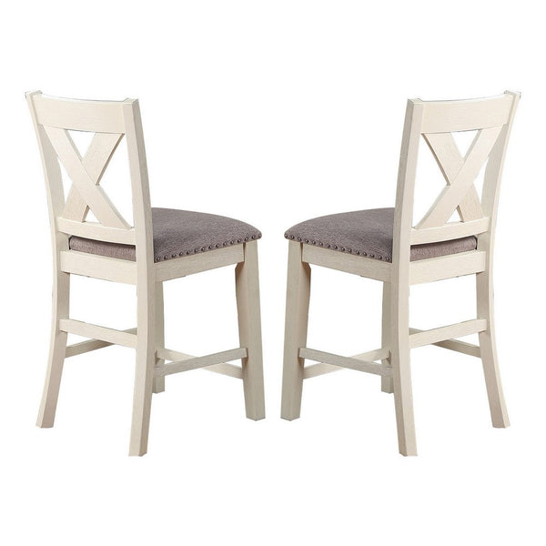 Joss 40 Inch Cottage Wood Counter Height Chair, Set of 2, Gray Seat, Cream - BM286287