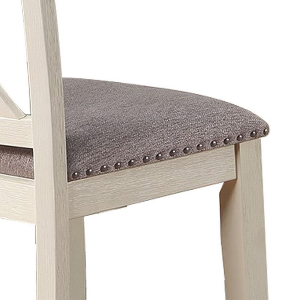 Joss 40 Inch Cottage Wood Counter Height Chair, Set of 2, Gray Seat, Cream - BM286287