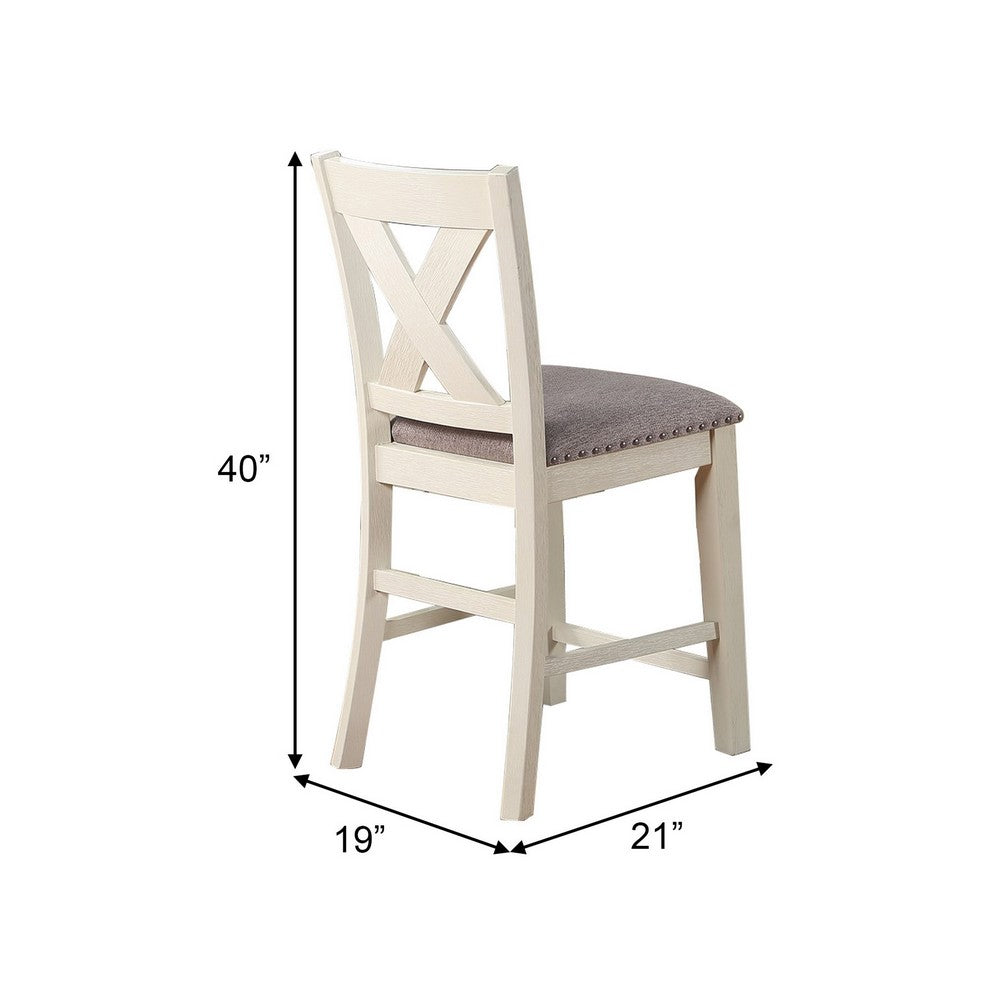 Joss 40 Inch Cottage Wood Counter Height Chair, Set of 2, Gray Seat, Cream - BM286287