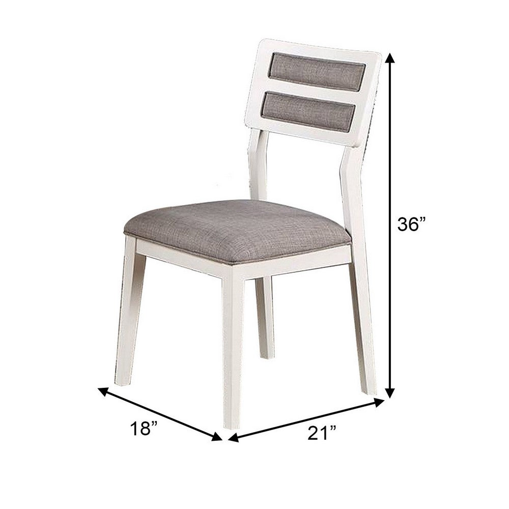 Kya 21 Inch 2 Tone Dining Chair, Ladder Back, Gray Seat, Set of 2, White - BM286290