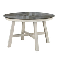 48 Inch Round Dining Table, 2 Tone Dark Veneer Top, Crisp White Base - BM286293