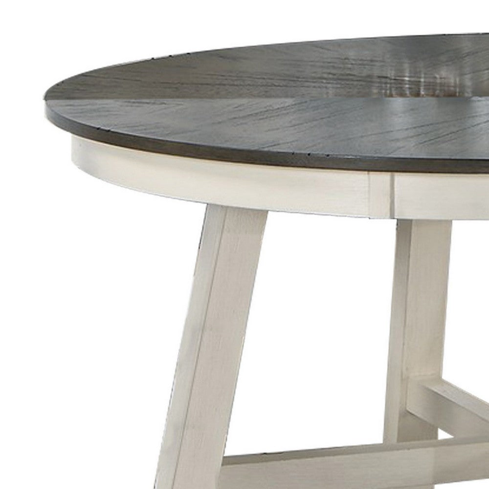 48 Inch Round Dining Table, 2 Tone Dark Veneer Top, Crisp White Base - BM286293