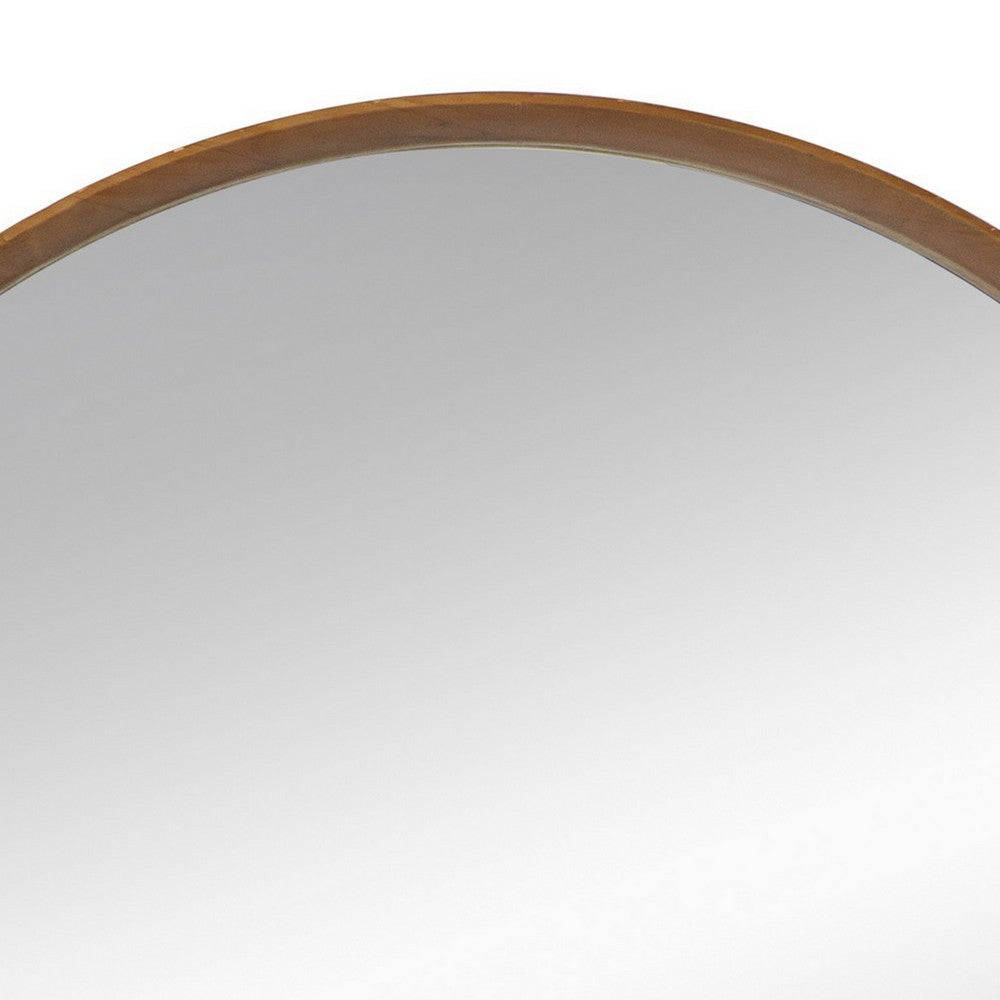 Roe 40 Inch Round Accent Mirror, Brown Pine Wood Frame, Wall Hung - BM286302