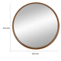 Roe 40 Inch Round Accent Mirror, Brown Pine Wood Frame, Wall Hung - BM286302