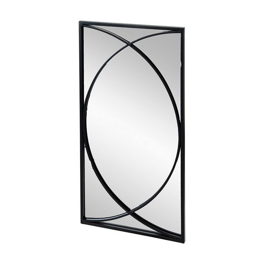 32 Inch 3 Piece Wall Mirror, Concentric Circles, Stylish Black Metal Frame - BM286307