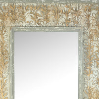 57 Inch Accent Wall Mirror, Thick Fir Wood Frame, Gold Leaves and Flowers - BM286309