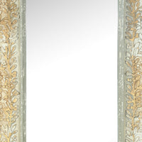 57 Inch Accent Wall Mirror, Thick Fir Wood Frame, Gold Leaves and Flowers - BM286309