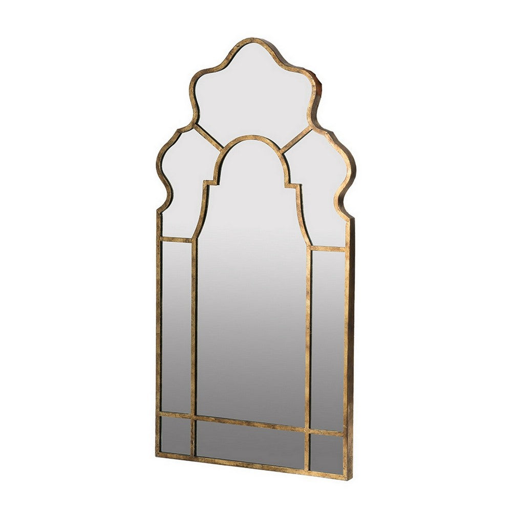 55 Inch Wall Mirror, Curved Scalloped Victorian Design, Gold Metal Frame - BM286310