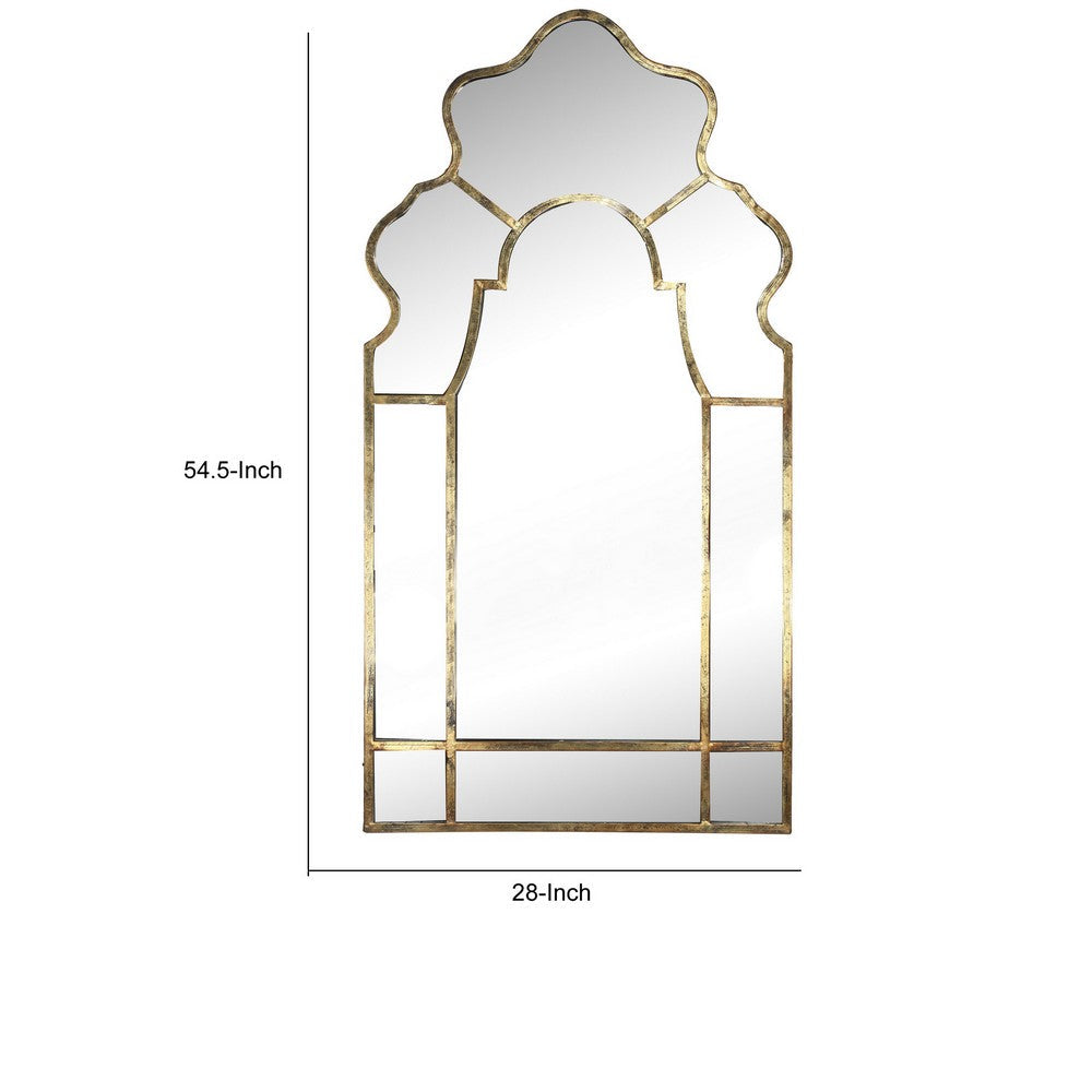 55 Inch Wall Mirror, Curved Scalloped Victorian Design, Gold Metal Frame - BM286310