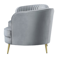 Enzo 84 Inch Modern Sofa, Curved Kidney Shape, Channel Tufted, Gray, Gold - BM286330