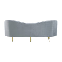 Enzo 84 Inch Modern Sofa, Curved Kidney Shape, Channel Tufted, Gray, Gold - BM286330