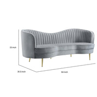 Enzo 84 Inch Modern Sofa, Curved Kidney Shape, Channel Tufted, Gray, Gold - BM286330