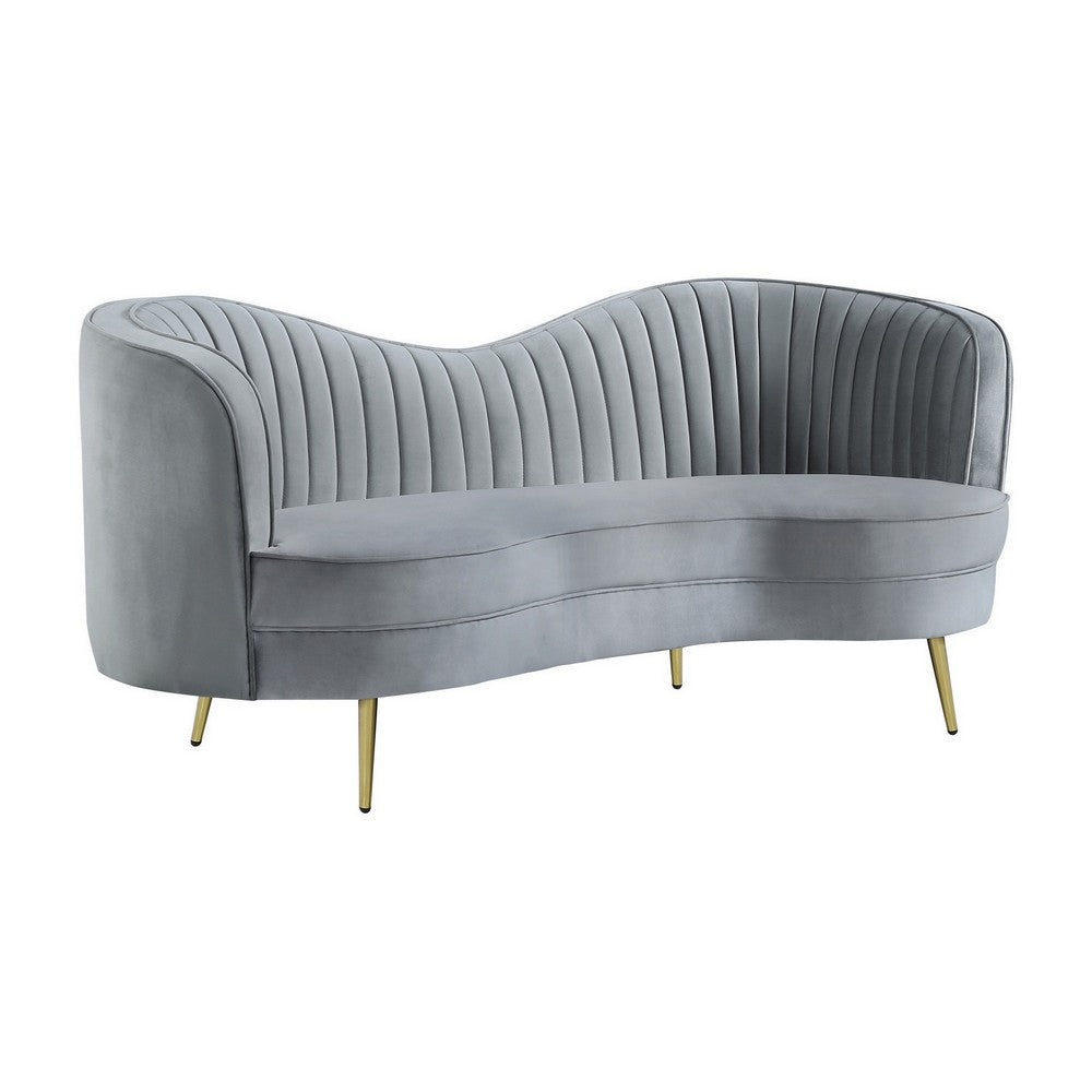 Enzo 74 Inch Modern Loveseat, Channel Tufted Kidney Shape, Gray and Gold - BM286331