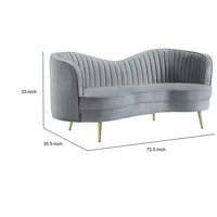 Enzo 74 Inch Modern Loveseat, Channel Tufted Kidney Shape, Gray and Gold - BM286331