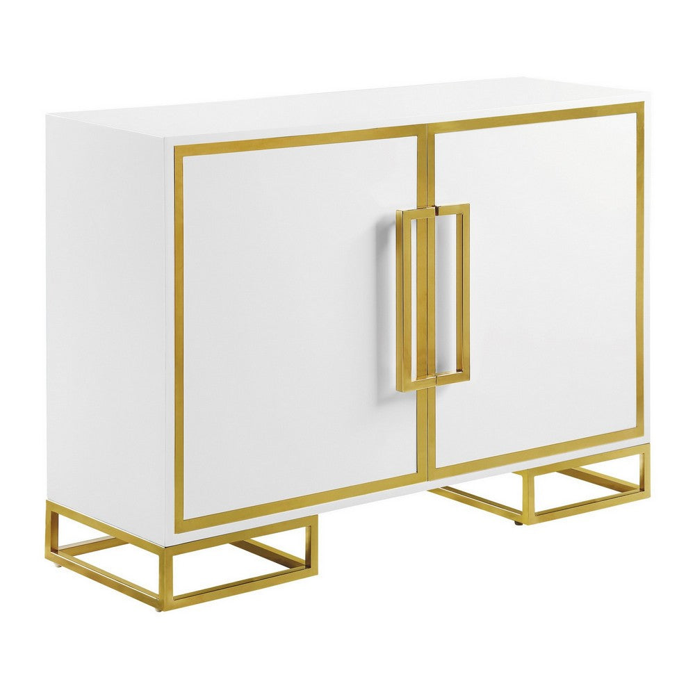 48 Inch Wood Accent Cabinet with 2 Doors and Square Open Base, White, Gold - BM286339