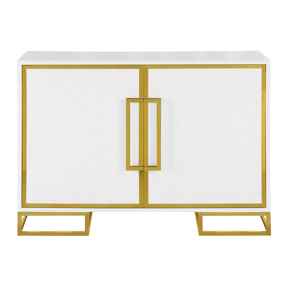 48 Inch Wood Accent Cabinet with 2 Doors and Square Open Base, White, Gold - BM286339