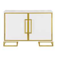 48 Inch Wood Accent Cabinet with 2 Doors and Square Open Base, White, Gold - BM286339