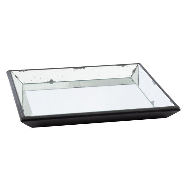 24 Inch Square Decorative Tray with Mirrored Surface, Modern Style, Black - BM286364