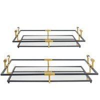 21, 27 Inch Set of 2 Decorative Trays with Mirror, Modern Frame, Gold, Black - BM286365