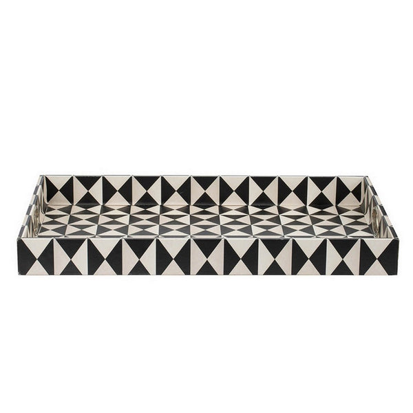 25 Inch Decorative, Black White Wood Trays, Art Deco Geometric, Set of 2 - BM286374