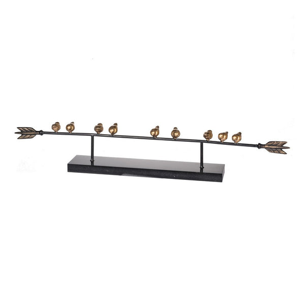 33 Inch Modern Accent Decor, Golden Metal Perched Birds on a Black Arrow - BM286381