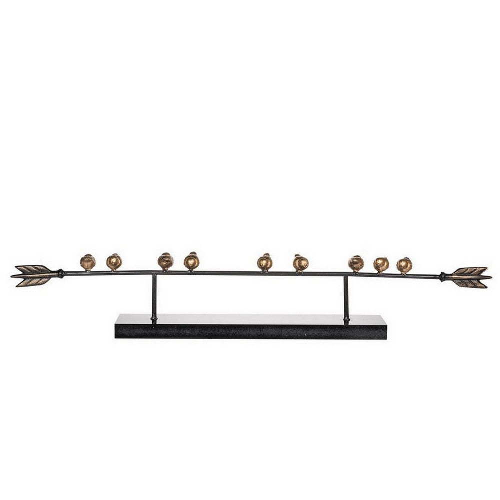 33 Inch Modern Accent Decor, Golden Metal Perched Birds on a Black Arrow - BM286381