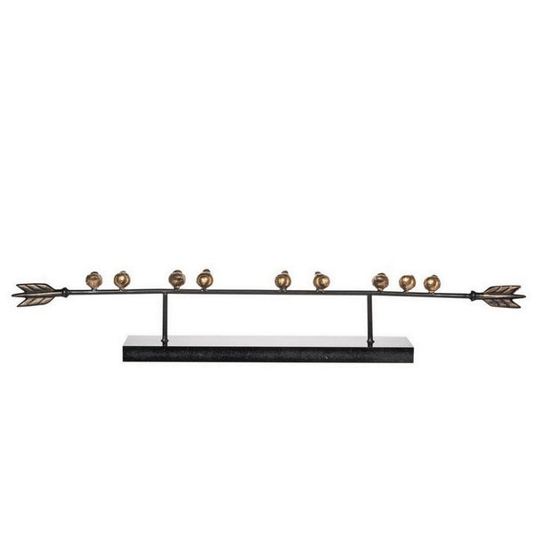 33 Inch Modern Accent Decor, Golden Metal Perched Birds on a Black Arrow - BM286381