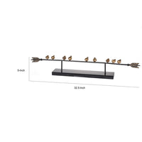 33 Inch Modern Accent Decor, Golden Metal Perched Birds on a Black Arrow - BM286381