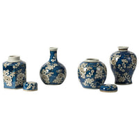 Set of 4 Lidded Jars and Vases, Classic Curved Round Blue and White Ceramic - BM286403