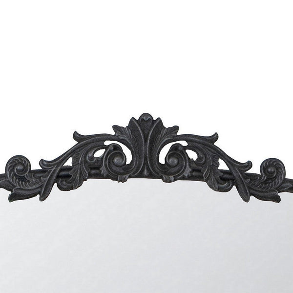 Kea 41 Inch Wall Mirror, Black Curved Arched Metal Frame, Baroque Design - BM286407