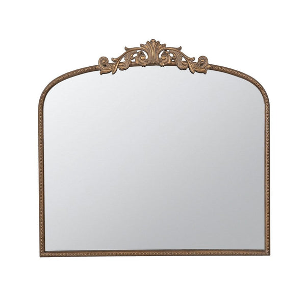 Kea 41 Inch Wall Mirror, Gold Curved Arched Metal Frame, Baroque Design - BM286408