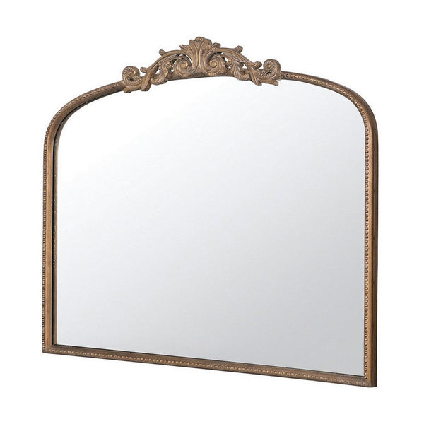 Kea 41 Inch Wall Mirror, Gold Curved Arched Metal Frame, Baroque Design - BM286408