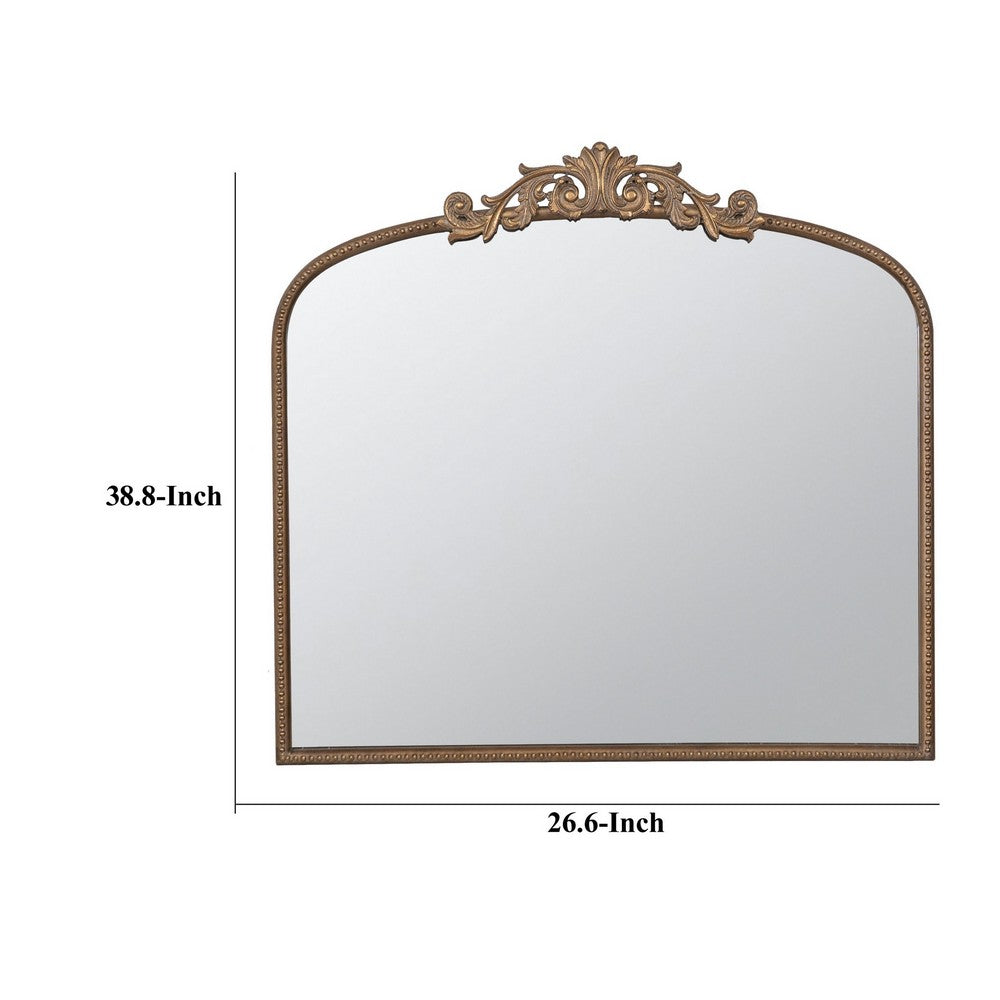 Kea 41 Inch Wall Mirror, Gold Curved Arched Metal Frame, Baroque Design - BM286408