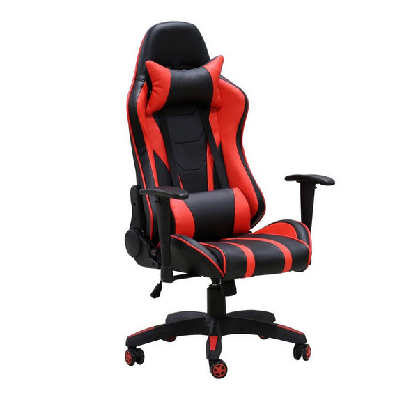 22 Inch Office Gaming Chair, Red, Black Faux Leather with Back Pillows - BM286422