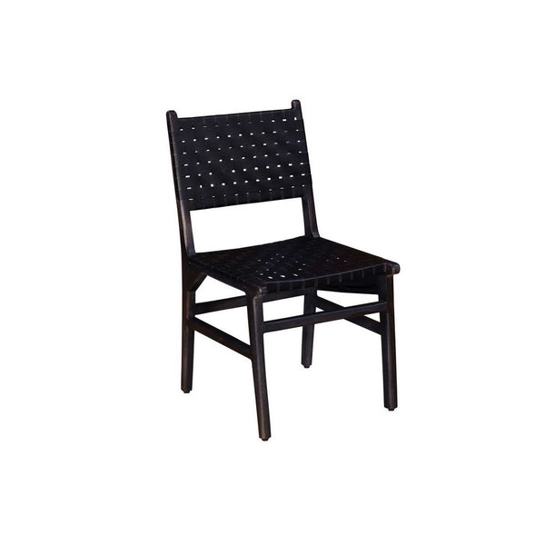 19 Inch Dining Chair, Black Leather Crossed Design, Iron Legs, Set of 2 - BM286425