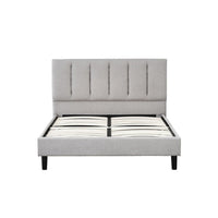 Heli Queen Bed, Gray Linen Upholstered Frame, Vertical Tufted Headboard - BM286435