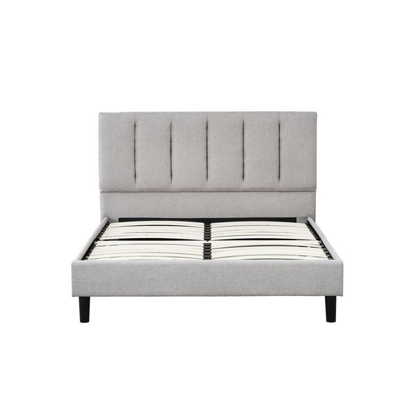 Heli Queen Bed, Gray Linen Upholstered Frame, Vertical Tufted Headboard - BM286435