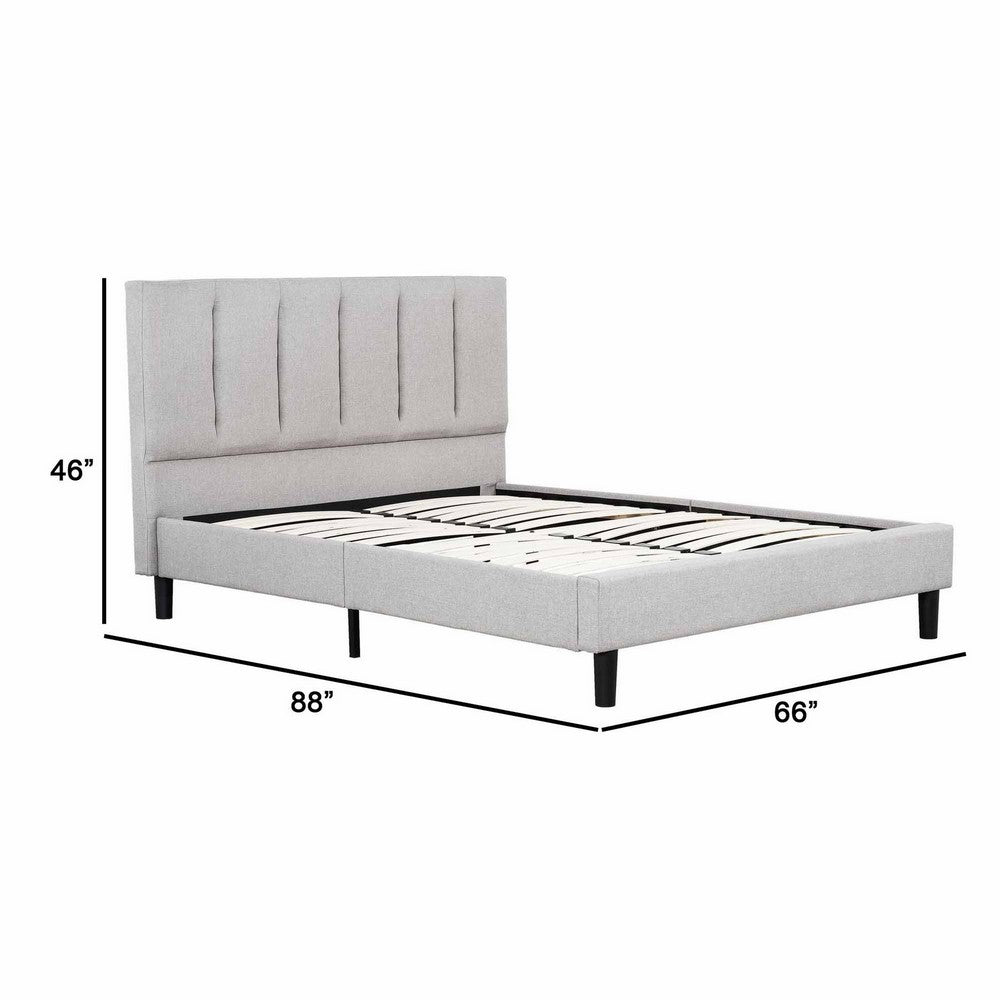 Heli Queen Bed, Gray Linen Upholstered Frame, Vertical Tufted Headboard - BM286435