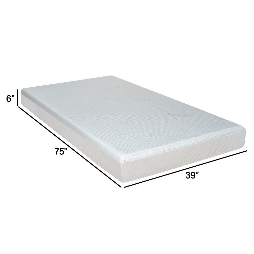 Que 6 Inch Twin Size Memory Foam Mattress, Gel Infused, Fabric Upholstery - BM286439