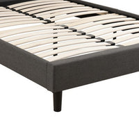 Rin Queen Size Platform Bed, Charcoal Gray Upholstery, Panel Headboard - BM286484