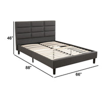 Rin Queen Size Platform Bed, Charcoal Gray Upholstery, Panel Headboard - BM286484