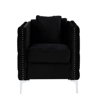 Zion 34 Inch Accent Chair with Throw Pillow, Handmade Tufted, Black Velvet - BM286569